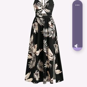 Elegant Black and Cream Floral Maxi Dress